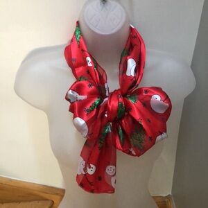 VTG Festive Christmas Red Snowman and Christmas Tree Oblong Scarf